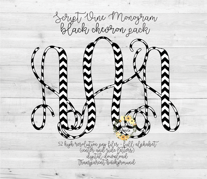 Chevrons, Black Monogram - Multiple Styles - Digital Download