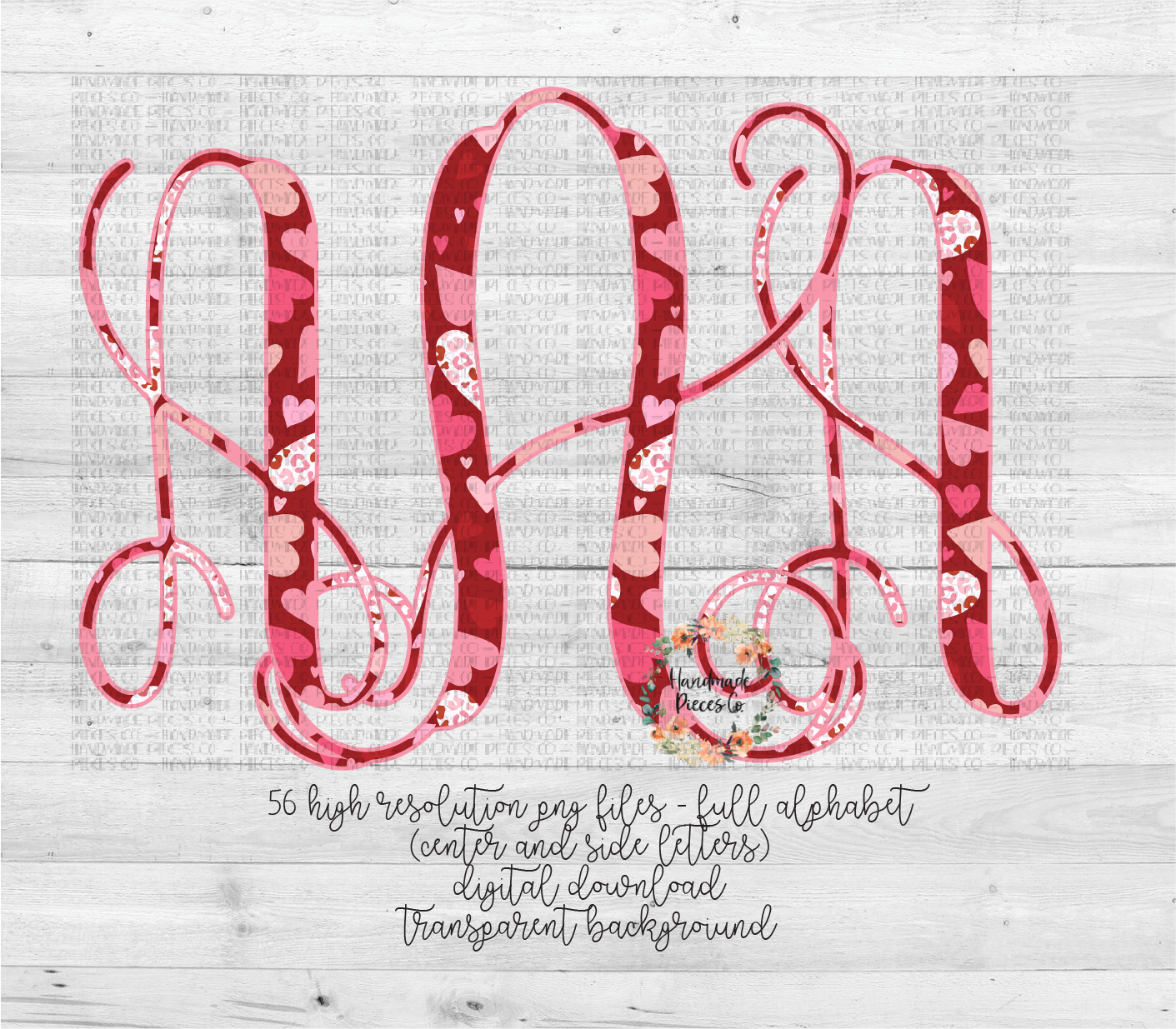 Valentine's Themed Heart Mix Monogram - Multiple Styles - Digital Download