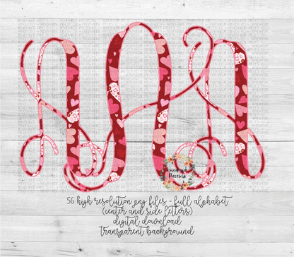 Valentine's Themed Heart Mix Monogram - Multiple Styles - Digital Download