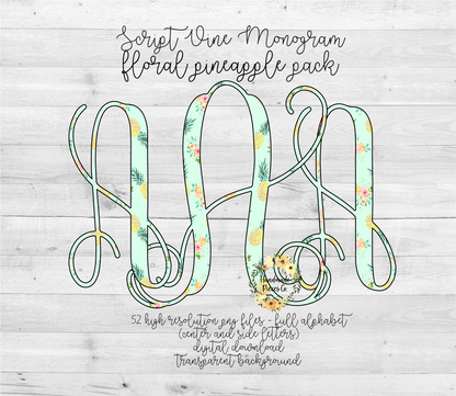 Pineapple, Floral Monogram - Multiple Styles - Digital Download