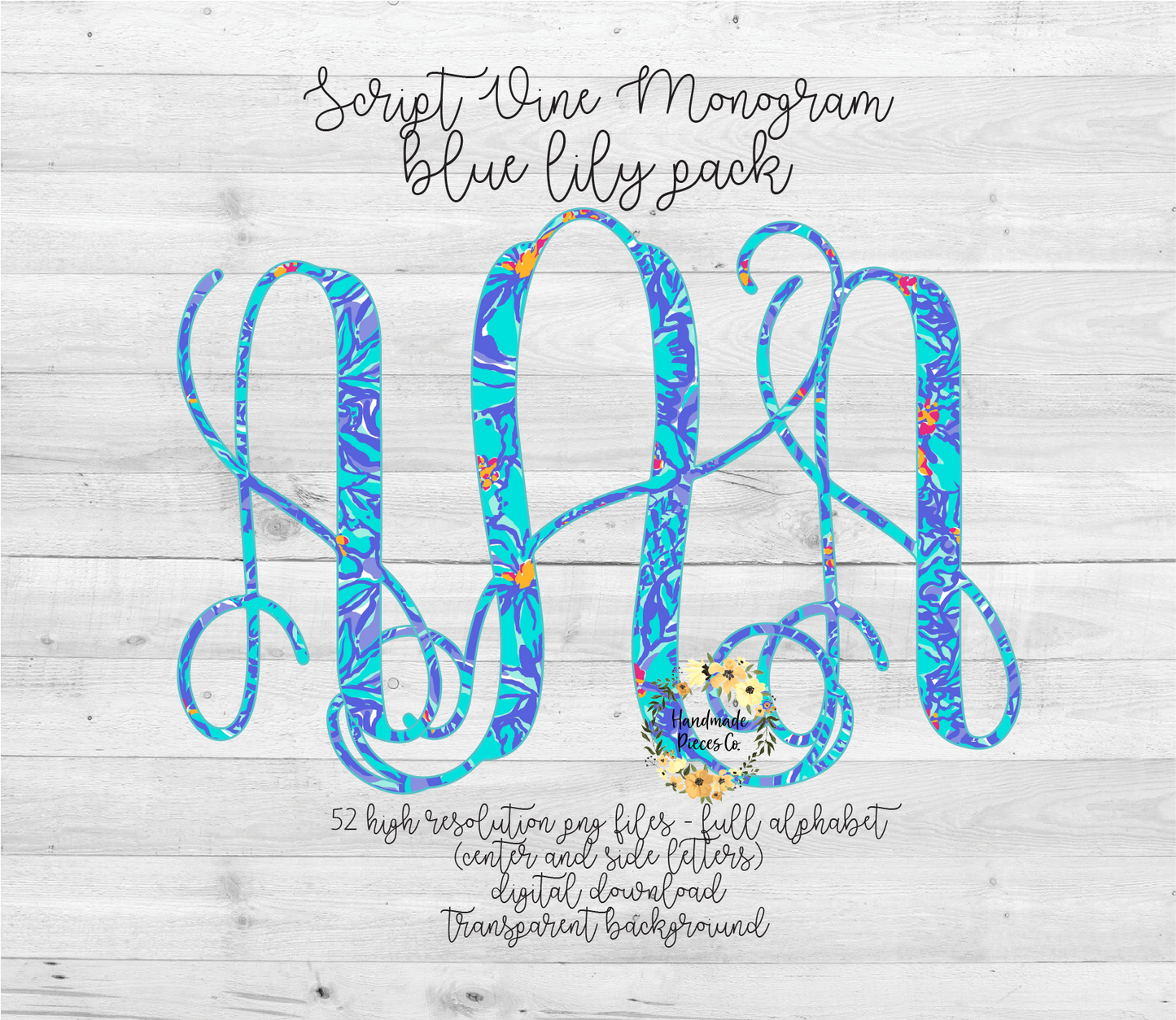 Blue Lily Monogram - Multiple Styles - Digital Download