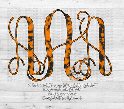 Halloween Tie Dye Monogram, Orange - Multiple Styles - Digital Download