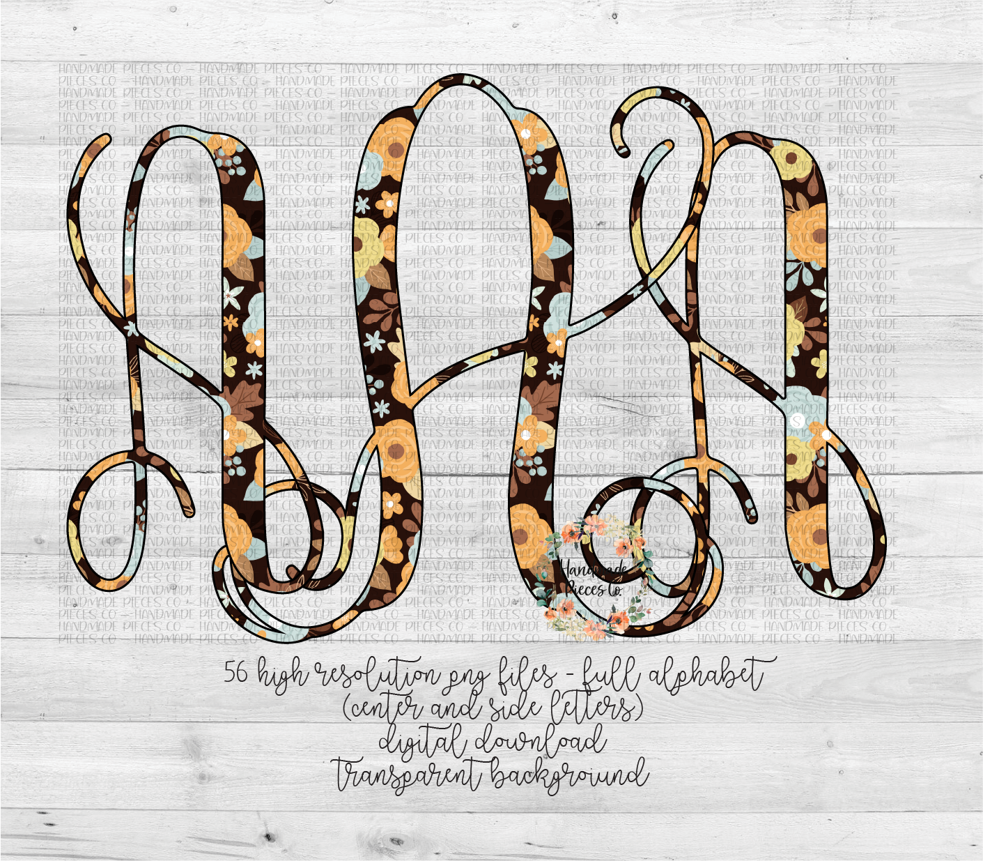 Fall Floral Monogram, Version 1 - Multiple Styles - Digital Download