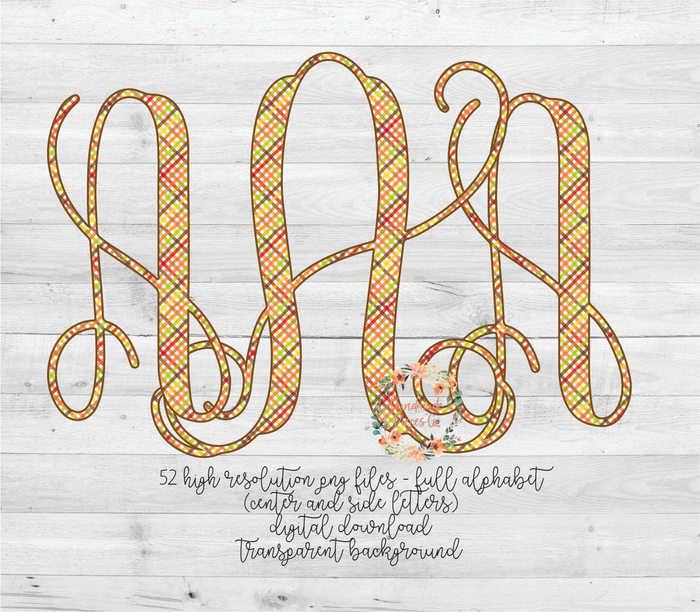 Gingham Fall Monogram - Multiple Styles - Digital Download