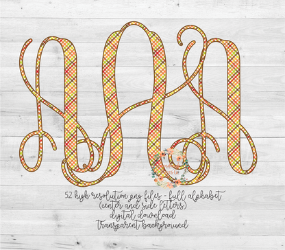 Gingham Fall Monogram - Multiple Styles - Digital Download