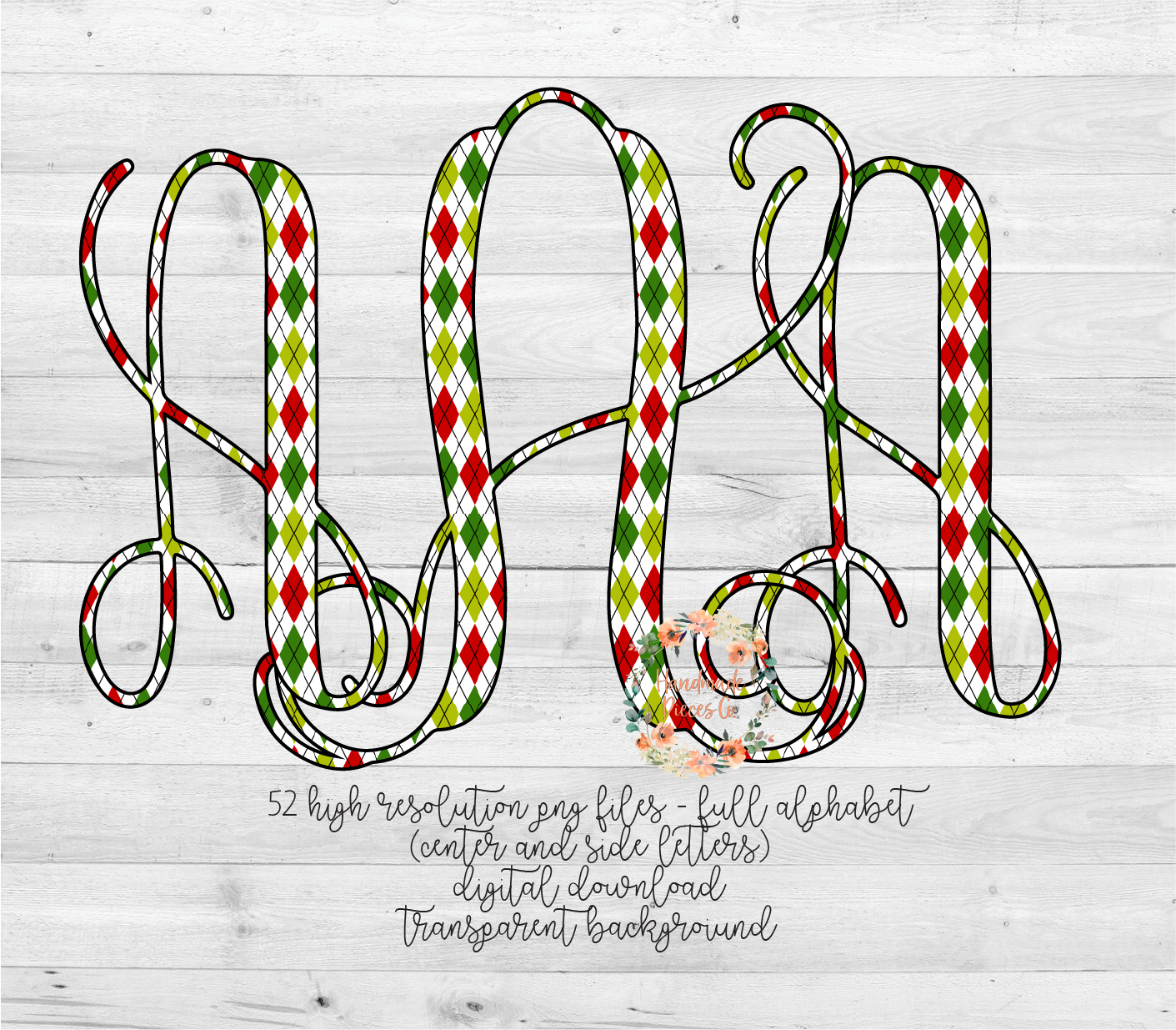 Christmas Diamond Plaid Monogram - Multiple Styles - Digital Download