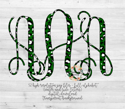 Leopard, Dark Green Monogram - Multiple Styles - Digital Download