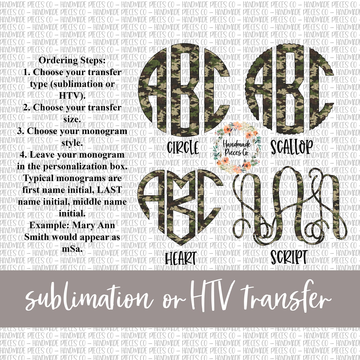 Camouflage 1 Monogram - Sublimation or HTV Transfer