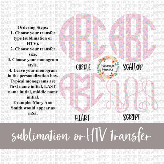 Conversation Hearts Monogram, Pink - Sublimation or HTV Transfer