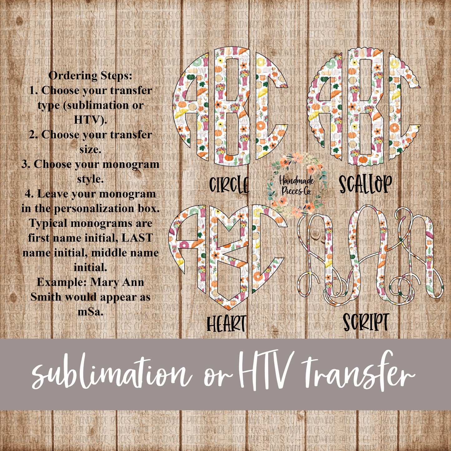 Fall Collage Monogram - Sublimation or HTV Transfer