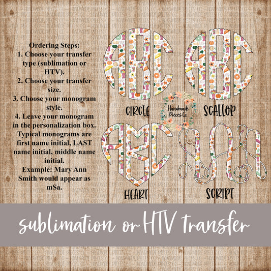Fall Collage Monogram - Sublimation or HTV Transfer