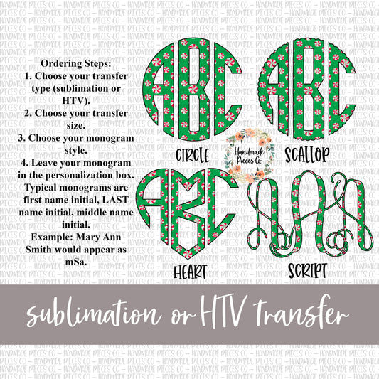Peppermint Monogram, Green - Sublimation or HTV Transfer