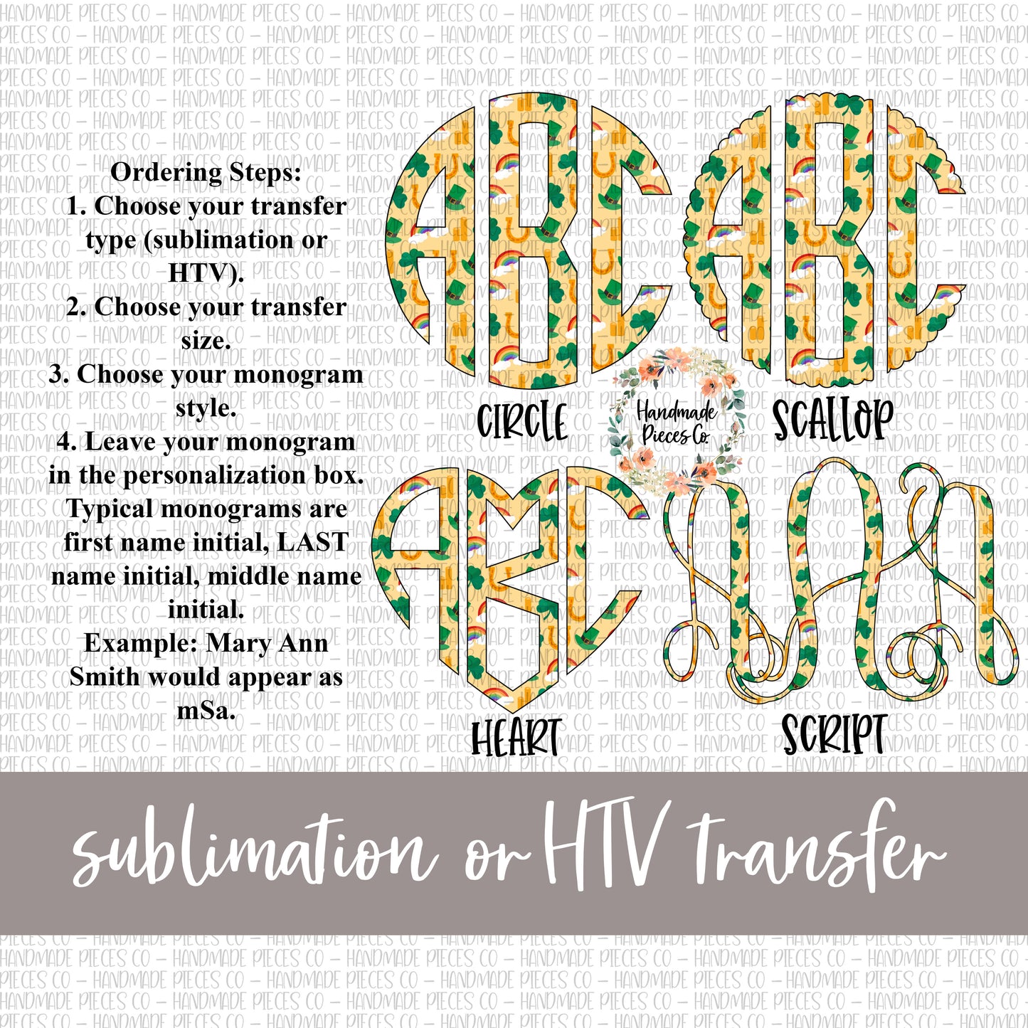 St. Patrick's Day Monogram - Sublimation or HTV Transfer