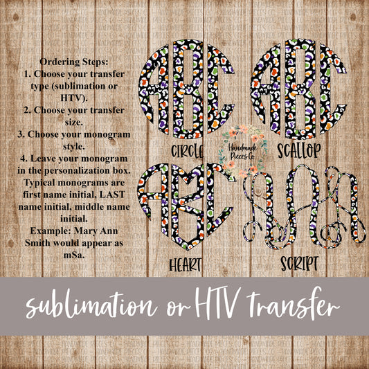 Halloween Monogram, Leopard Pattern 2 - Sublimation or HTV Transfer