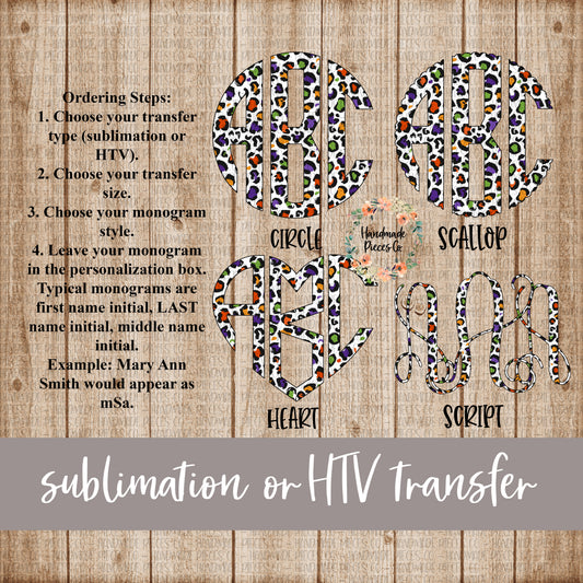 Halloween Monogram, Leopard Pattern 1 - Sublimation or HTV Transfer