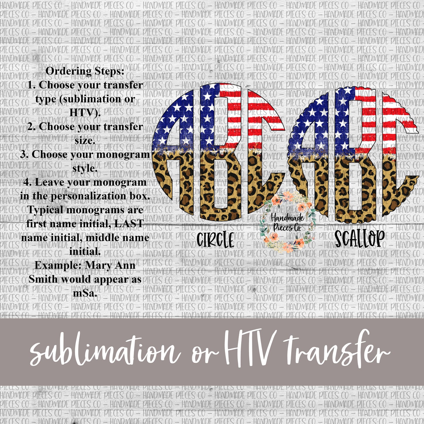 Stars and Stripes Leopard Split Monogram - Sublimation or HTV Transfer