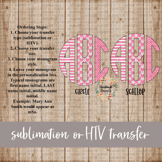 Easter Trio Monogram, Easter Bunny Pink - Sublimation or HTV Transfer