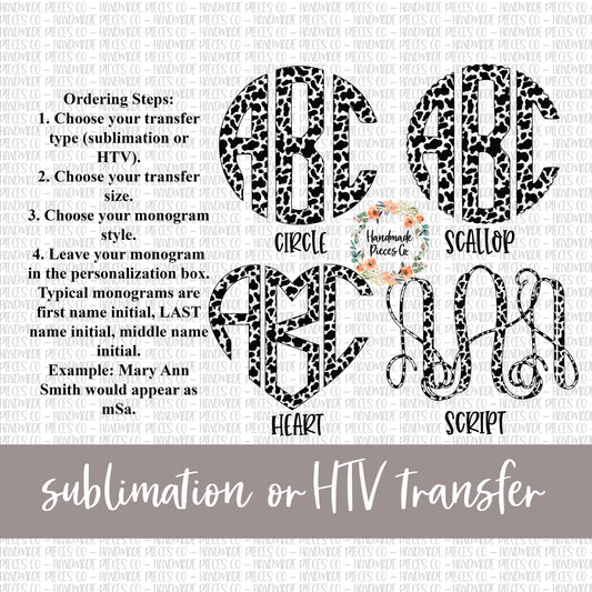 Cow, Black Monogram - Sublimation or HTV Transfer