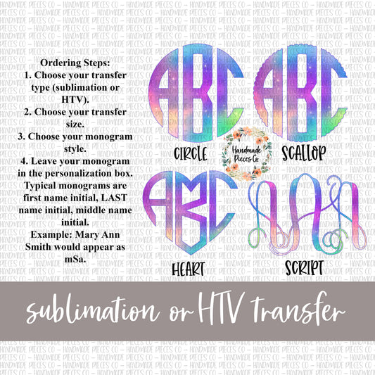 Galaxy Monogram, Galaxy 1 - Sublimation or HTV Transfer