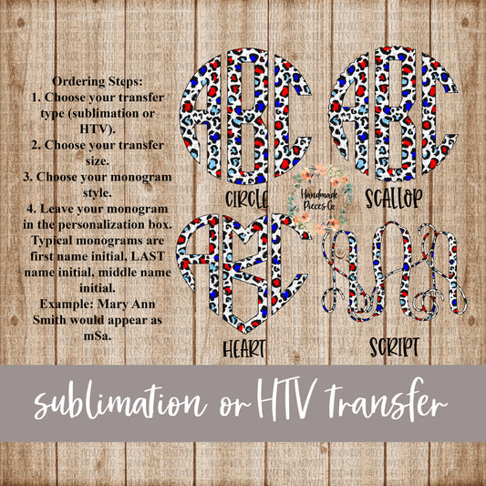 Leopard Monogram, Patriotic Version 2 - Sublimation or HTV Transfer