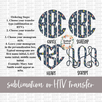 Christmas Tree Monogram, Boho - Sublimation or HTV Transfer