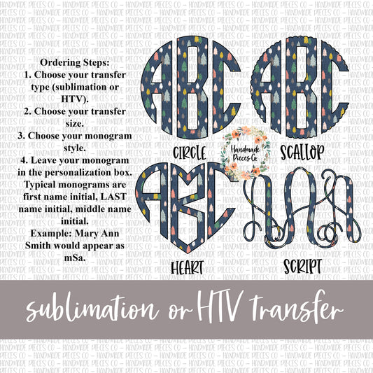 Christmas Tree Monogram, Boho - Sublimation or HTV Transfer