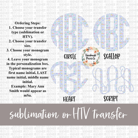 Conversation Hearts Monogram, Blue - Sublimation or HTV Transfer