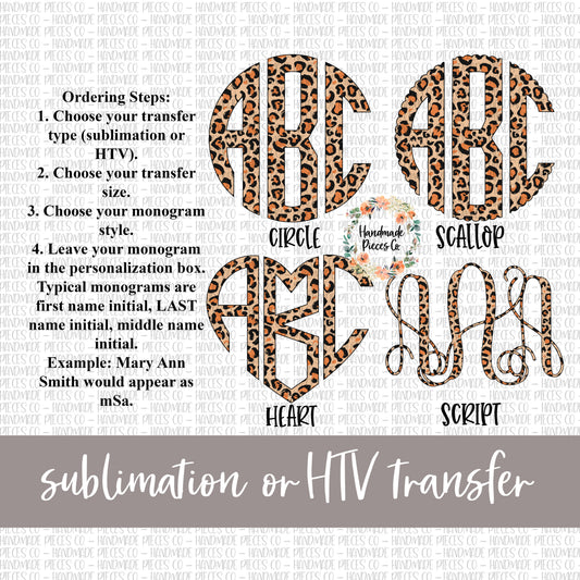 Leopard Monogram, Version 2 - Sublimation or HTV Transfer